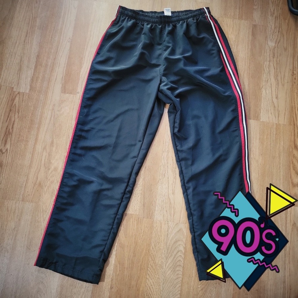 Reebok Black Track Pants Vintage 90s Sears NWT Nylon Y2K Athletic Joggers XL